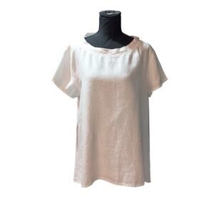 Flax 100% Women's Linen Tunic Top Short Sleeve Oversized Pull Over Size Med